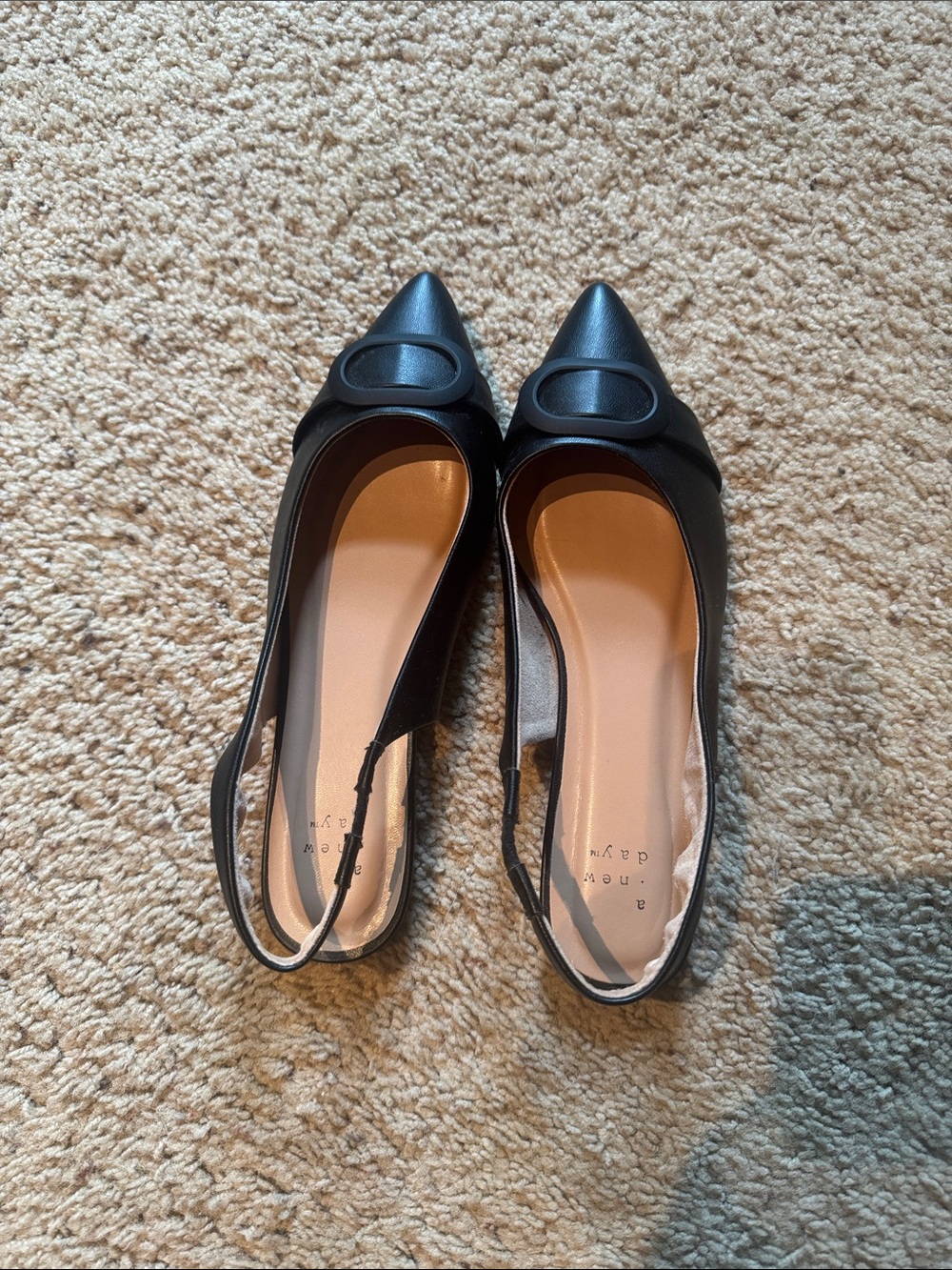 a new day Black Pointed Slingback Flats with Buckle Accent